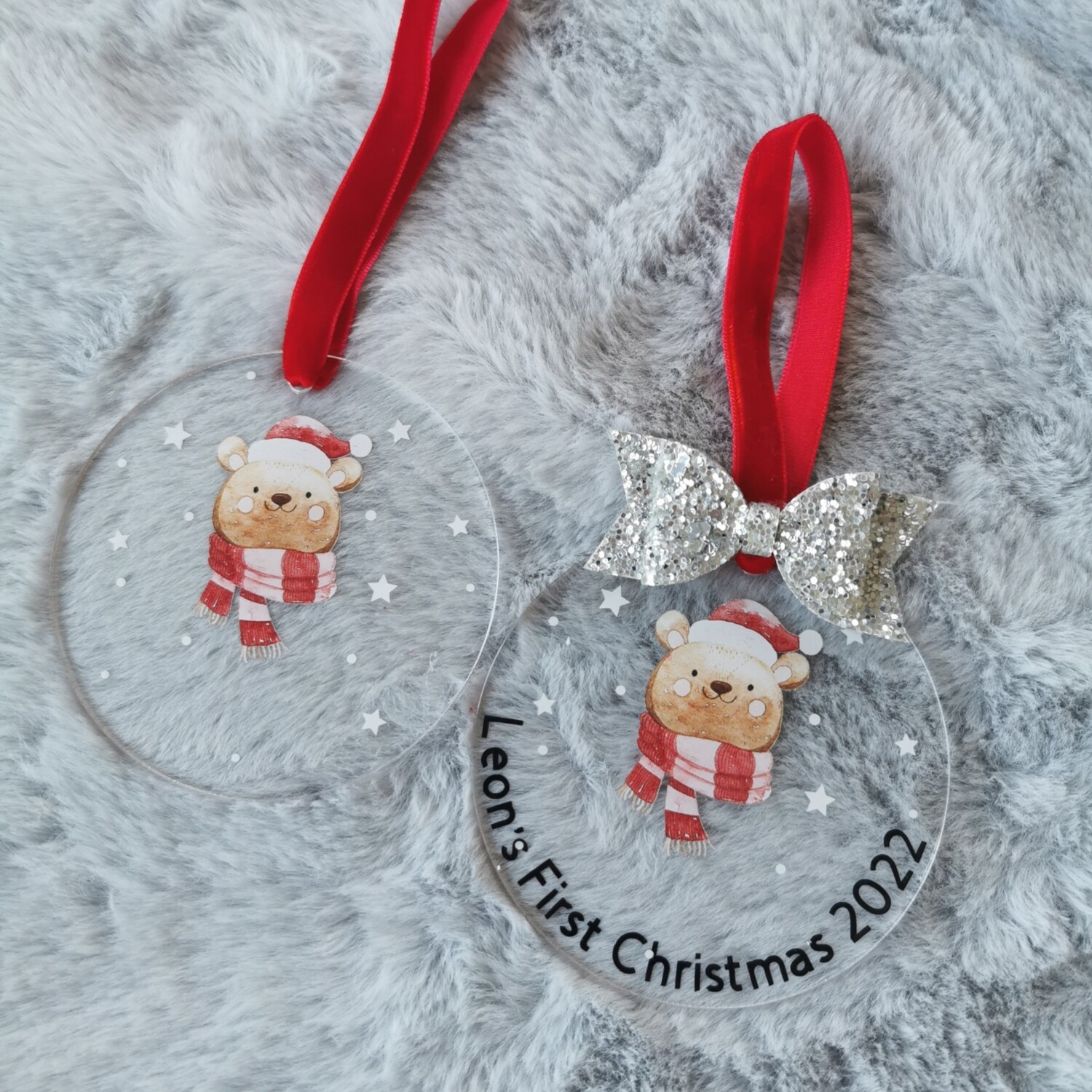 First Christmas Flat Acrylic Teddy Bauble