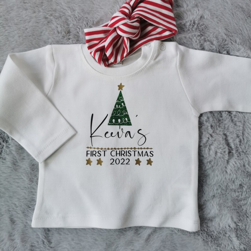 My First Christmas top &amp; handmade bow (3-6mths)