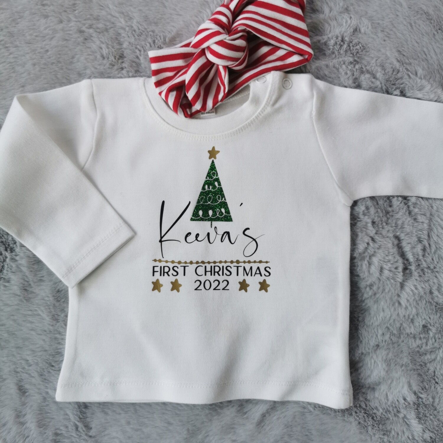 My First Christmas top &amp; handmade bow (3-6mths)