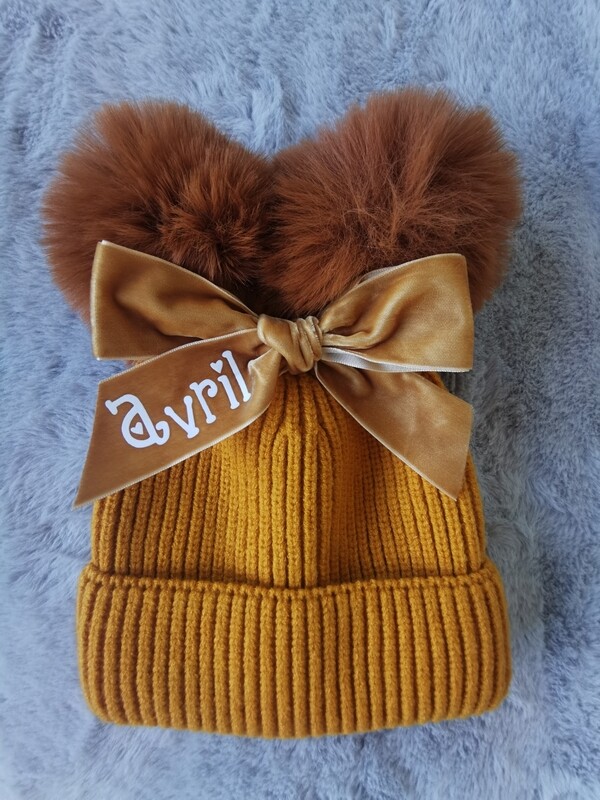 Personalised Pom Pom Hat - Mustard