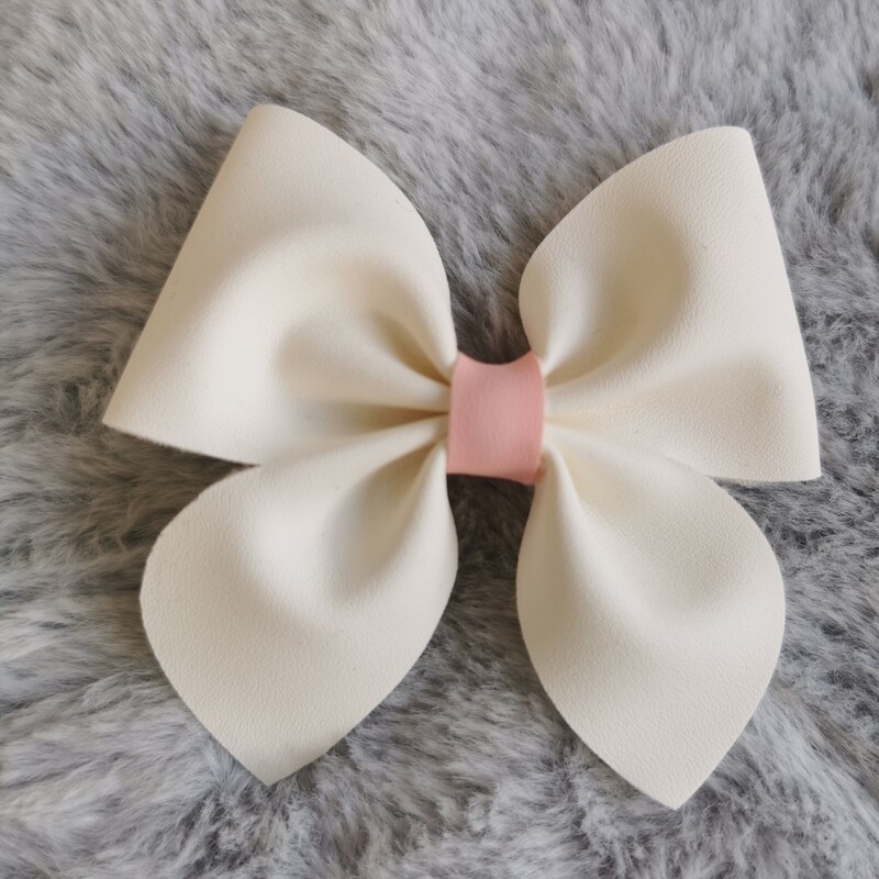 Soft Faux Leather Sailor Bow Cream &amp; Peach 