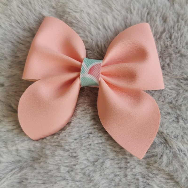 Soft Faux Leather Sailor Bow Peach 