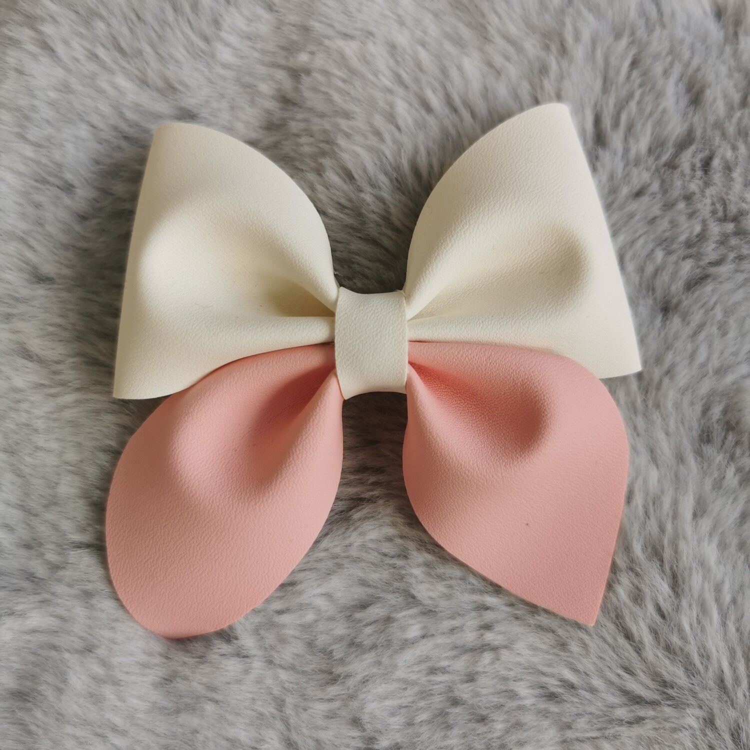 Soft Faux Leather Sailor Bow Cream and Peach 2
