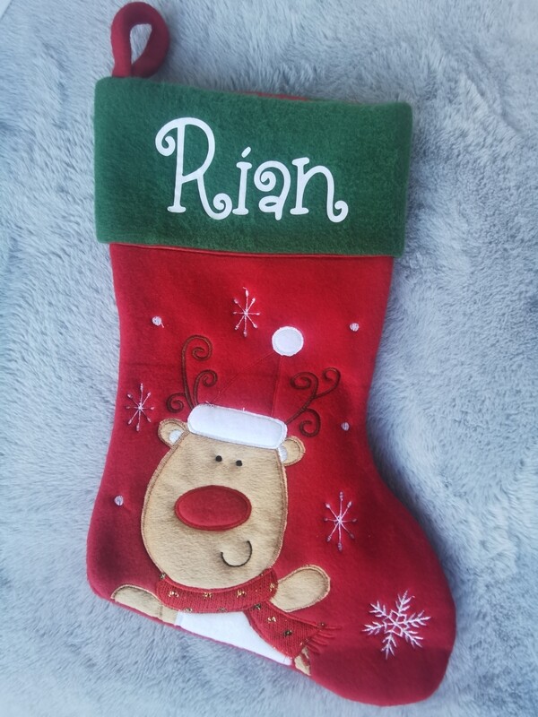 Christmas Stockings - Red / Green Reindeer Design