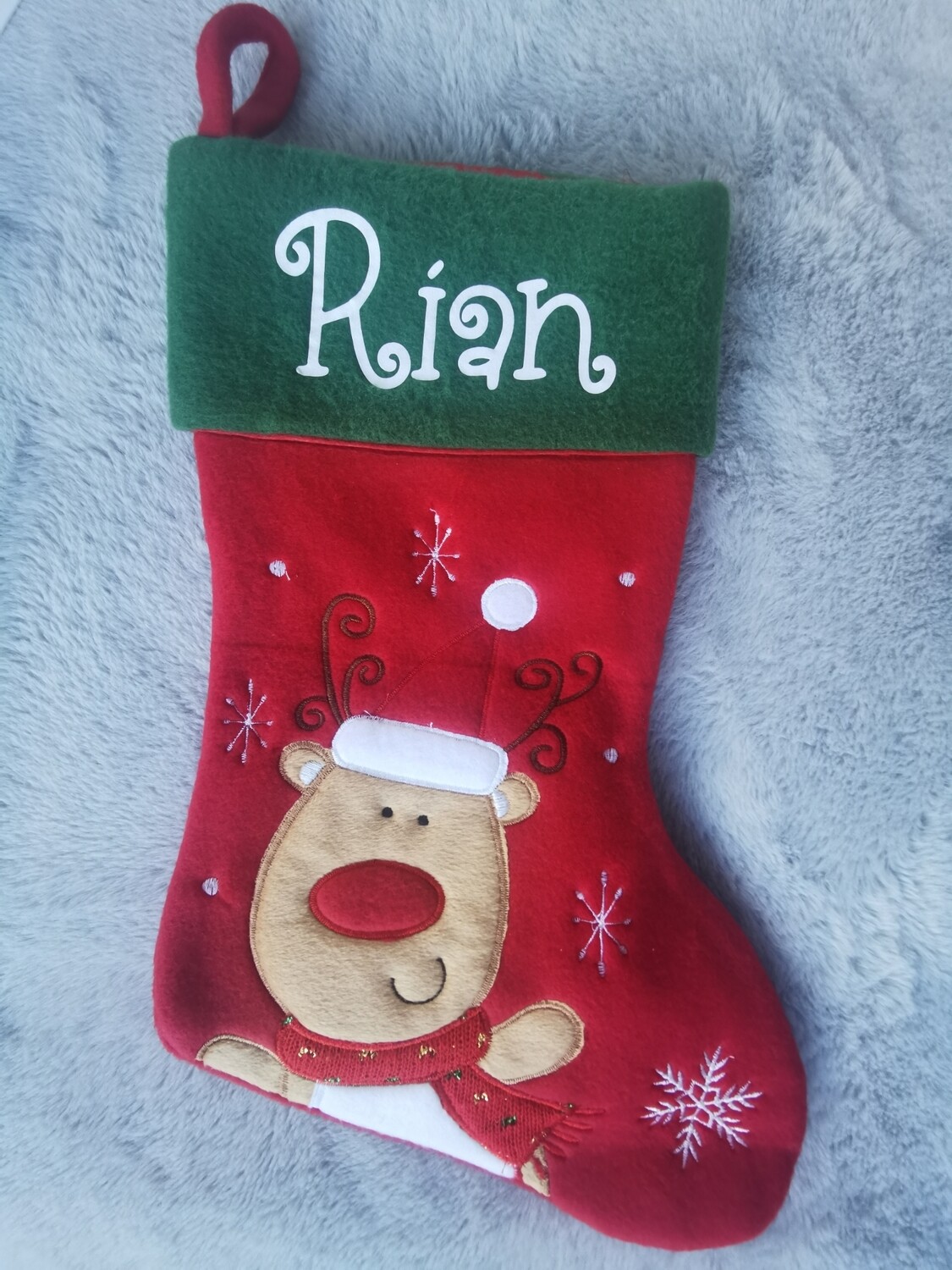 Christmas Stockings - Red / Green Reindeer Design