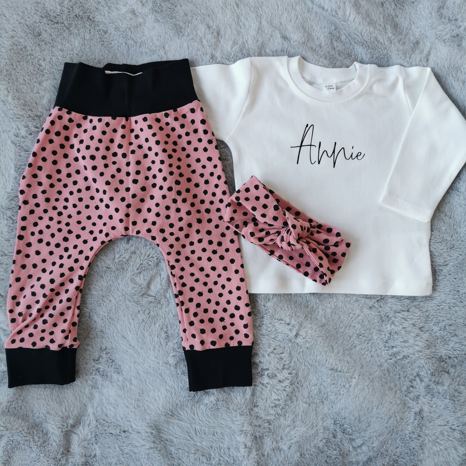 Personalised Handmade Set (3-6 months) - Pink Dots