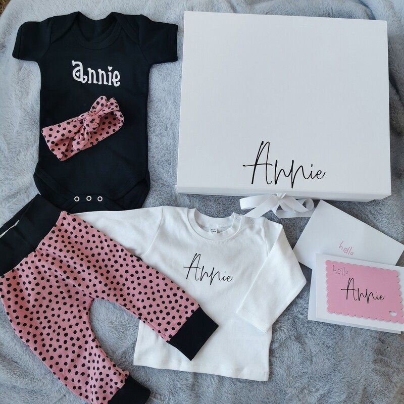 New Baby Gift Box | Personalised Baby Hamper - Pink Dots