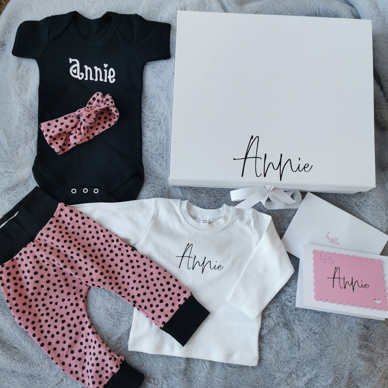 New Baby Gift Box | Personalised Baby Hamper - Pink Dots