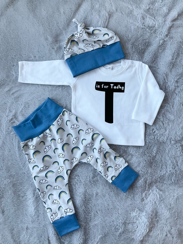 Rainbow Handmade Set / Blue Cuff (3-6 months) With Personalised Top