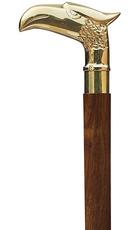 Canne en bois avec tête d'aigle en laiton de style victorien