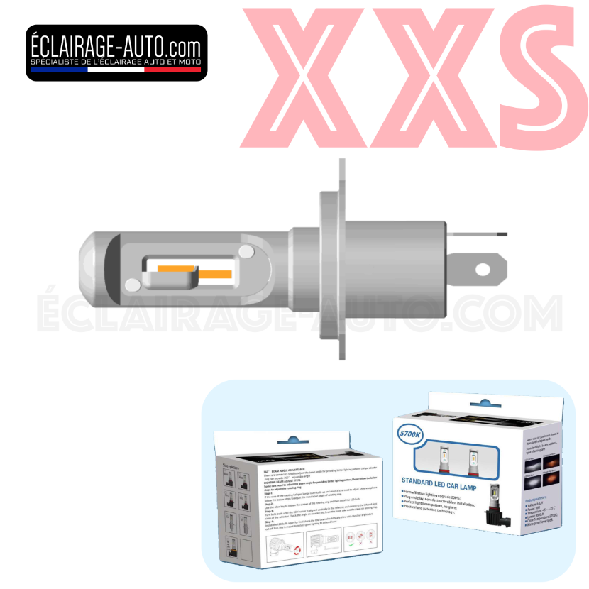 Kit DE 2 AMPOULES LED H4 7200LM POUR AUTO MOTO ET CAMION TAILLE XXS