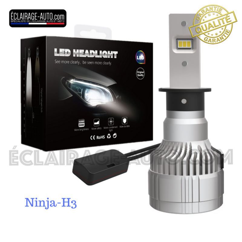 Kit DE 2 AMPOULES MINI LED VENTILEE H3 12.000LM POUR AUTO MOTO ET CAMION - VERSION NINJA