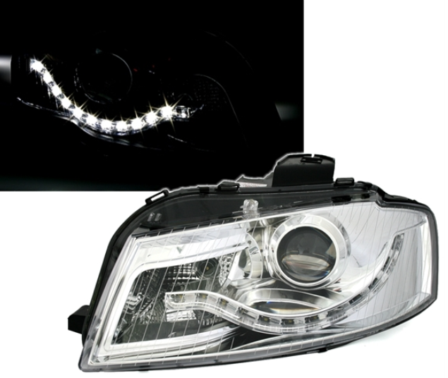 Phares à LED pour Audi A3 8P 2003 - 2008 Fond chrome