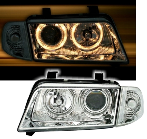 Phares Angel Eyes pour Audi A4 B5 1994 - 1999 chrome