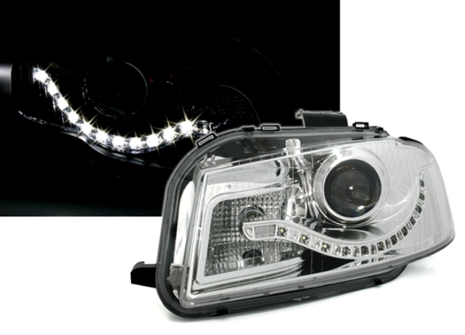 Phares à LED pour Audi A3 8P 2003 - 2008 Fond chrome