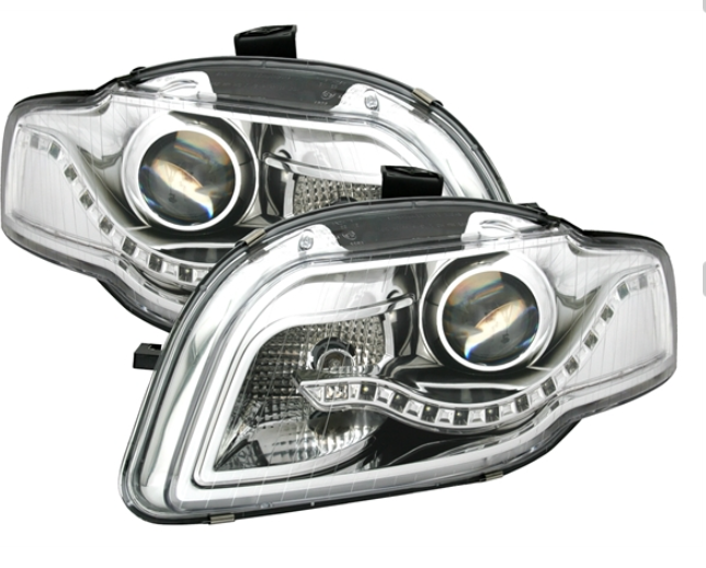 Phares à LED pour Audi A4 B7 2004 - 2007 Fond chrome