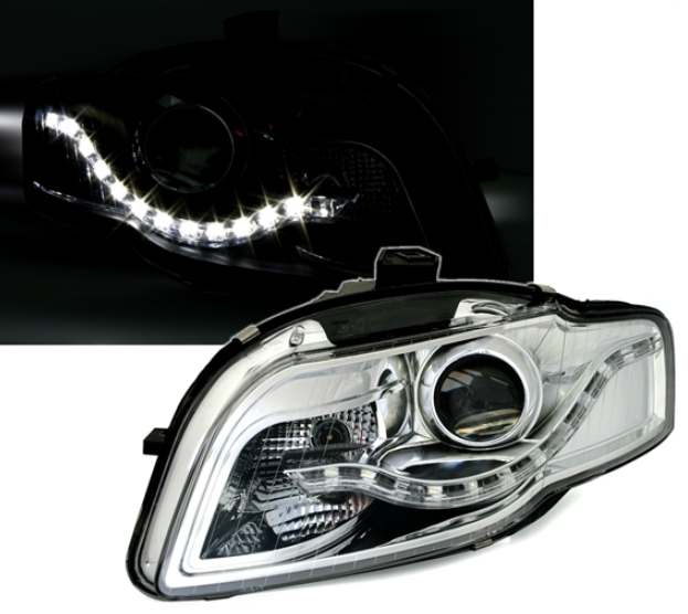 Phares à LED DRL pour Audi A4 B7 2004 - 2007 Fond chrome