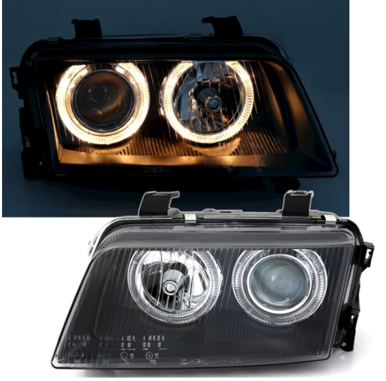 Phares Angel Eyes pour Audi A4 B5 1994 - 1999 noir