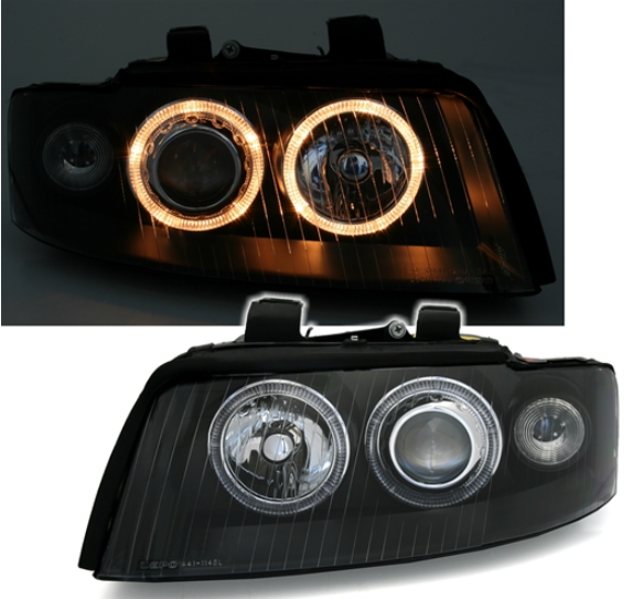 Phares Angel Eyes pour Audi A4 B6 8E 2000 - 2004 fond noir