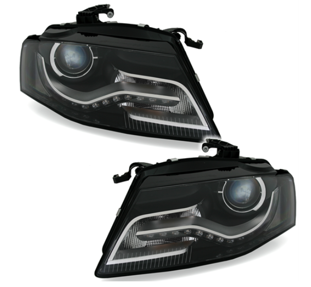 Phares à LED pour Audi A4 B8 2007 - 2011 fond noir