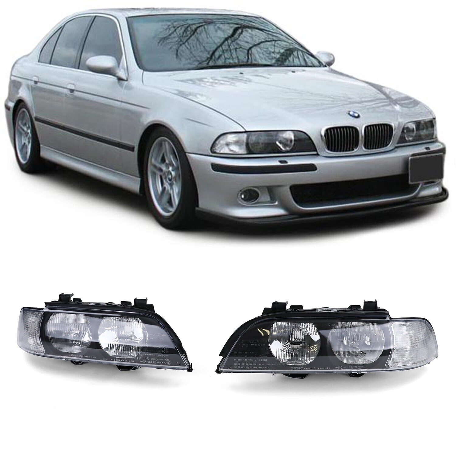 Paire de phares avant avec clignotants pour BMW Série 5 E39 1995 - 2000