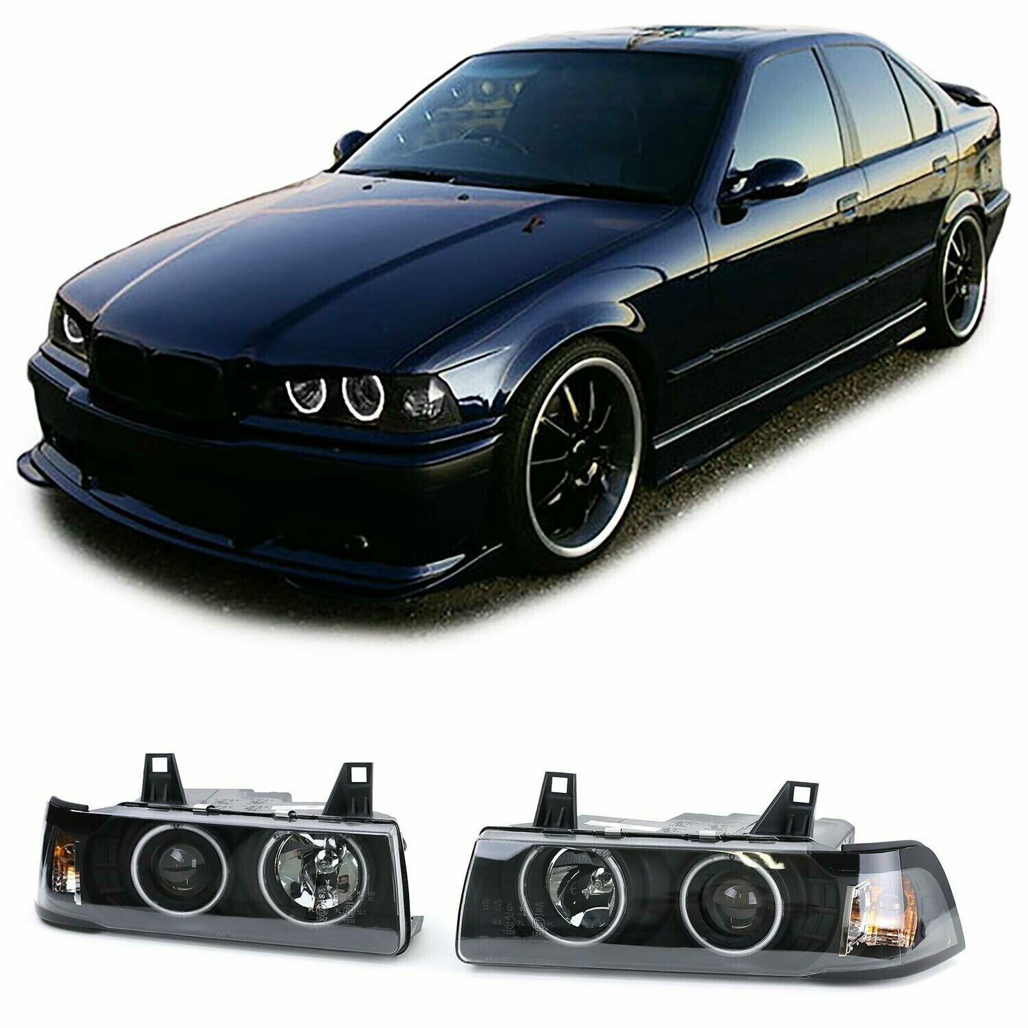 Paire de phares Angel Eyes avant pour BMW Série 3 E36 1990 - 1998