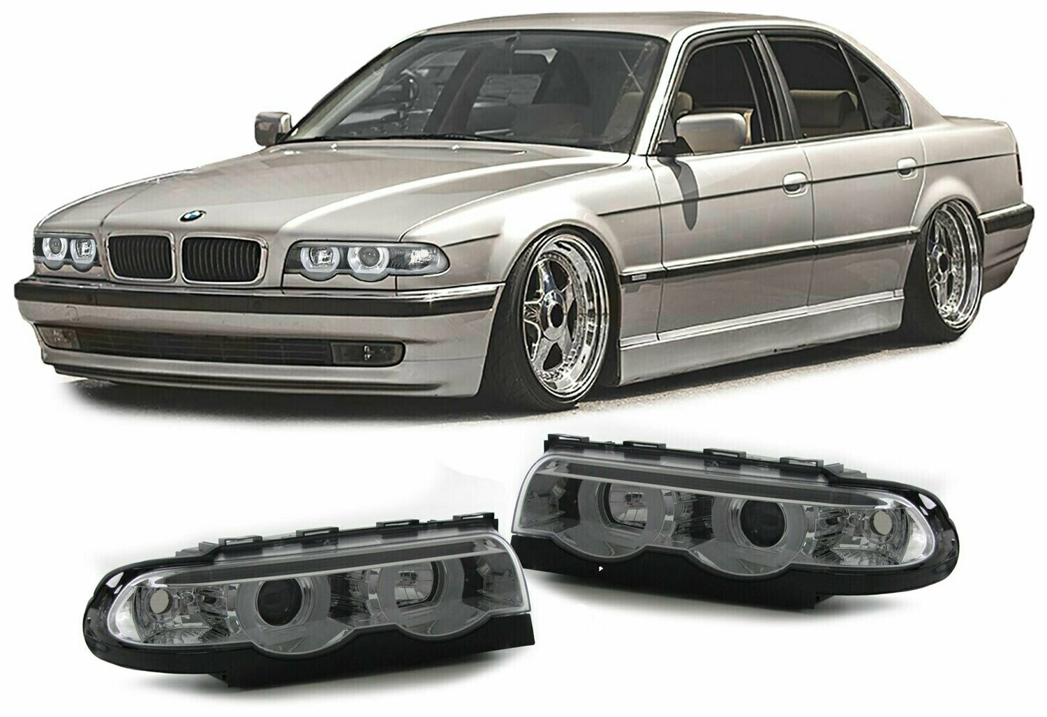 Paire de phares Angel Eyes avant pour BMW Série 7 E38 1994 - 2001