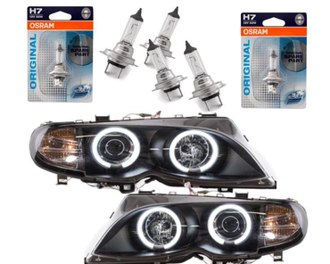 Paire de phares Angel Eyes look Pack M Performance + ampoules pour BMW E46 2001 - 2005