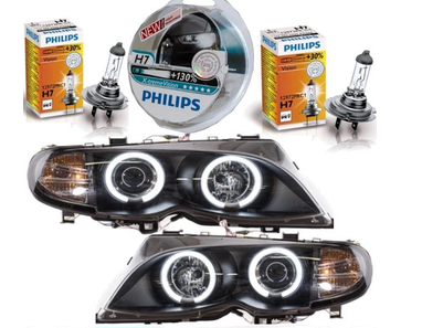 Paire de phares Angel Eyes look Pack M Performance pour BMW E46 2001 - 2005
