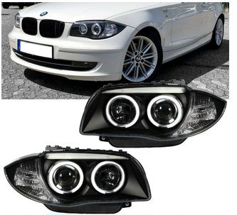 Paire de phares Angel Eyes look Pack M Performance pour BMW E81 E87 E82 E88 2004 - 2011