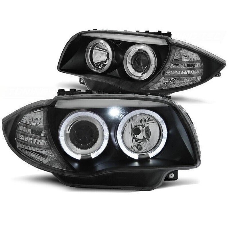 Paire de phares avant Angel Eyes pour BMW Série 1 E81 E82 E87 E88 2004 - 2012