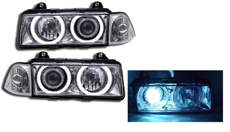 Paire de phares avant Angel Eyes au xenon pour BMW Série 3 E36 1990 - 1998