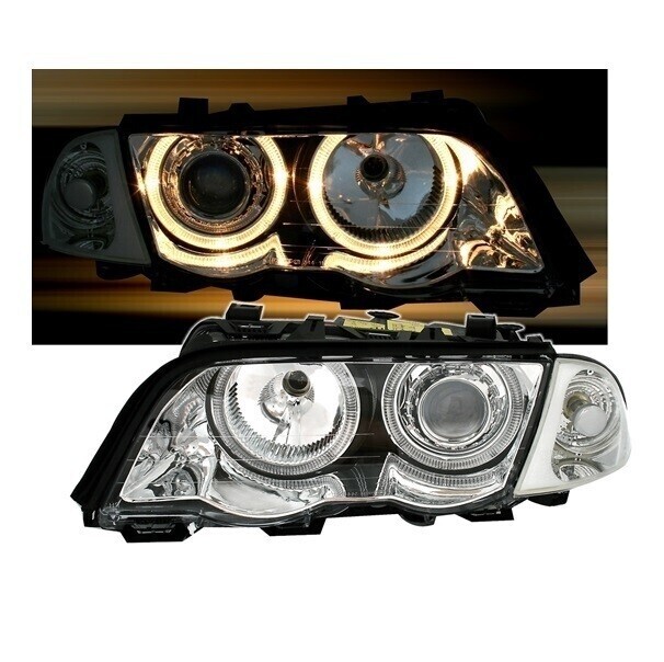Paire de phares avant Angel Eyes pour BMW Série 3 E46 1998 - 2001