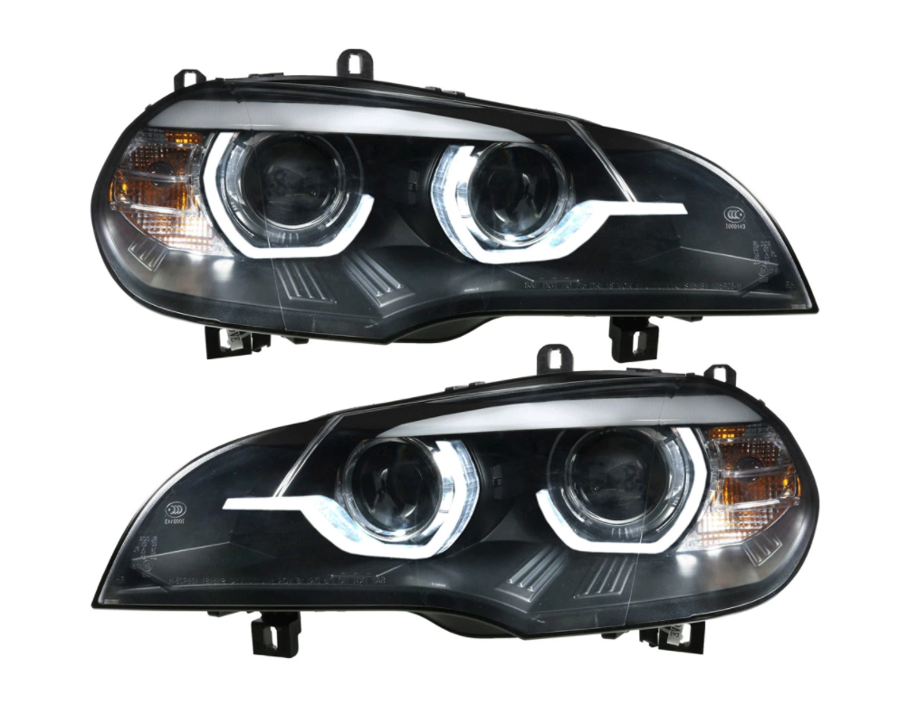 2 feux phares pour BMW X6 E70 2007-2010 TubeLight DRL Noir