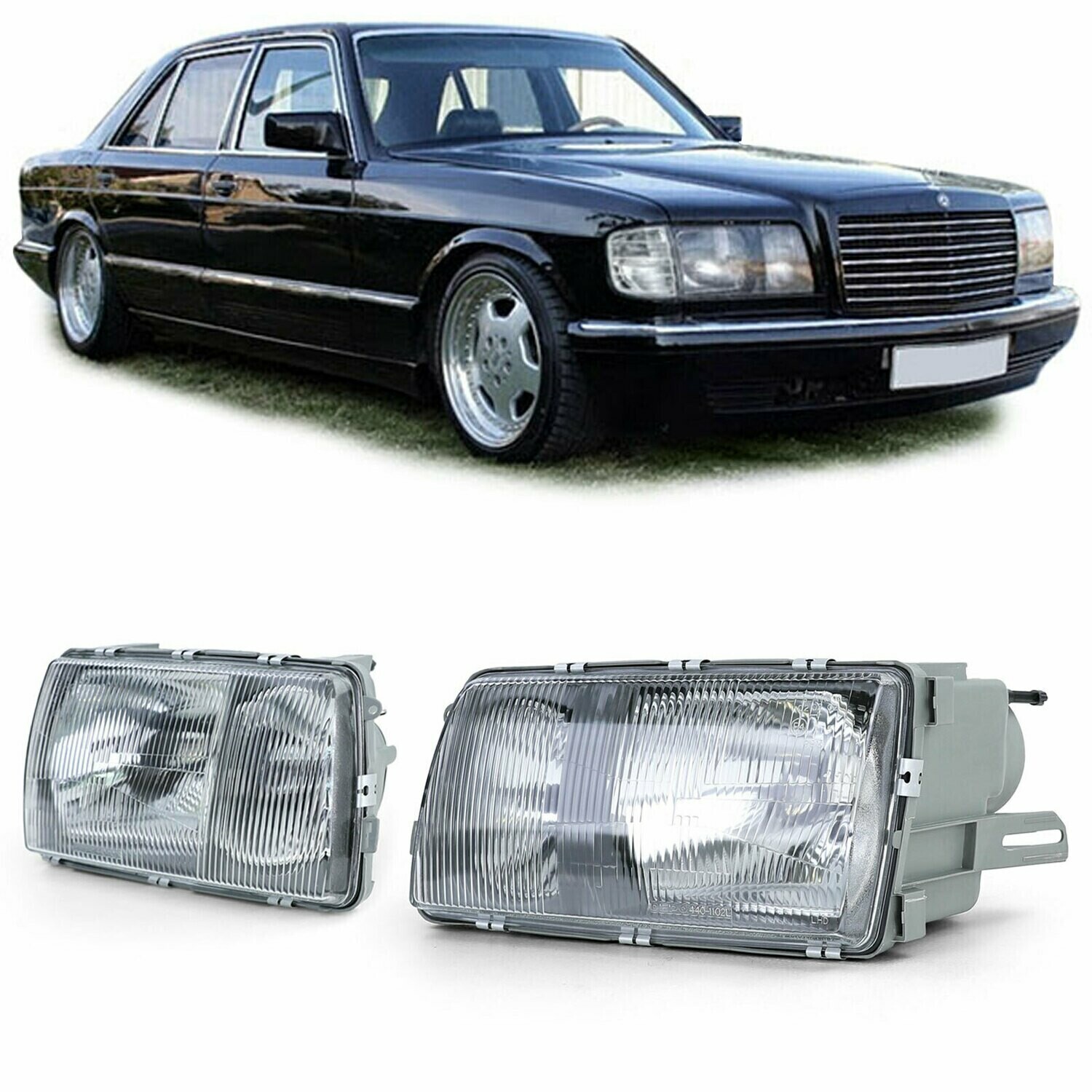 Paire de phares avant pour Mercedes Classe S W126 1980 - 1991