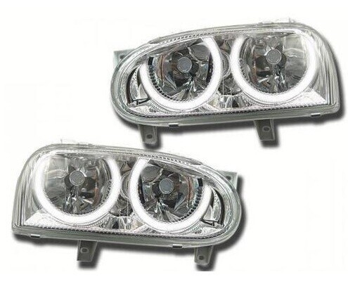 Paire de phares Angel Eyes avant à LED blanc pour Volkswagen Golf 3