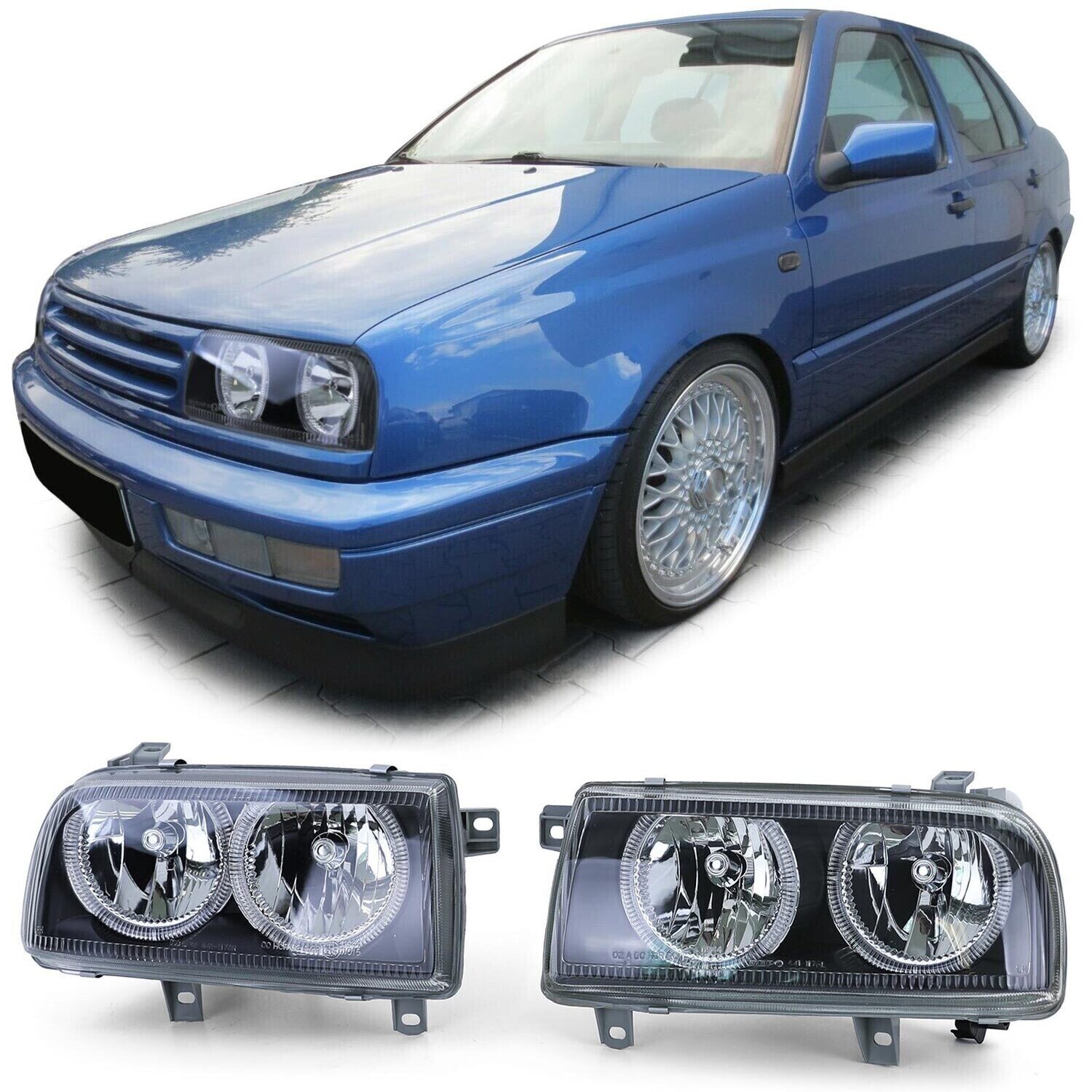 Paire de phares avant Angel Eyes pour Volkswagen Vento 1992 - 1998