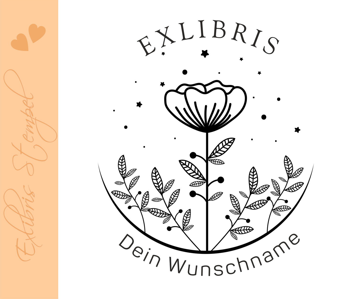 Exlibris Stempel  - Exlibris - Motiv Floral-  Pflanzenmotiv