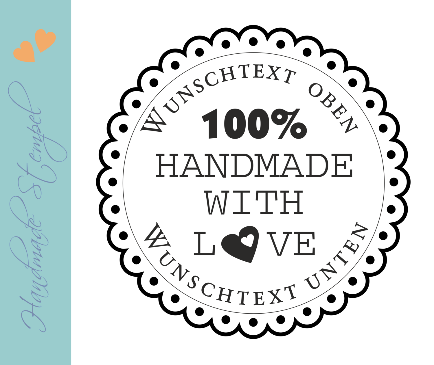 Personalisierter Stempel mit Text: 100% Handmade with Love
Handmade Stempel No.HO-100022