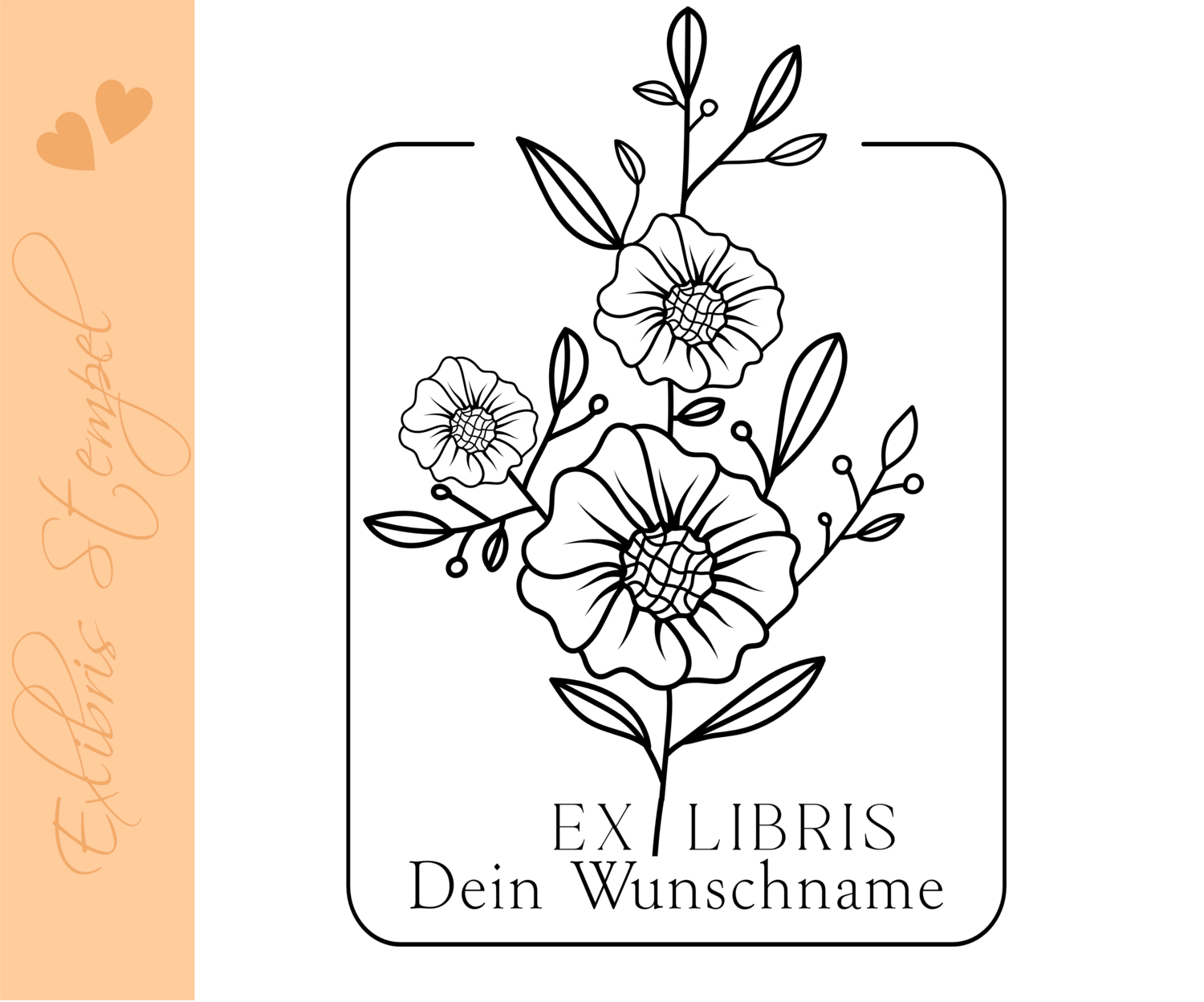 Exlibris Stempel - Exlibris - Motiv Floral- Pflanzenmotiv