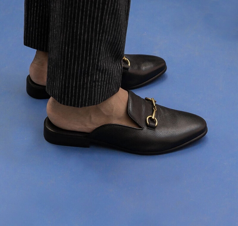 MUSTY PEBBLE GRAIN LEATHER MULES