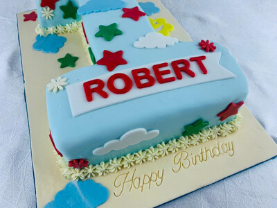 CLOUDS AND STARS SINGLE DIGIT THEMED CAKE