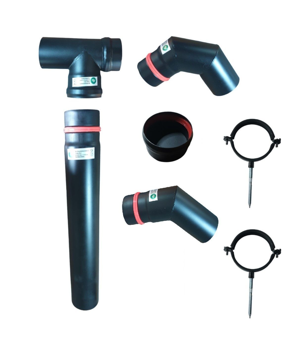 HST Pelletrohrset 7teilig 100mm Ofenrohr Rauchrohr Pellet Ofen Kamin Anschlußset