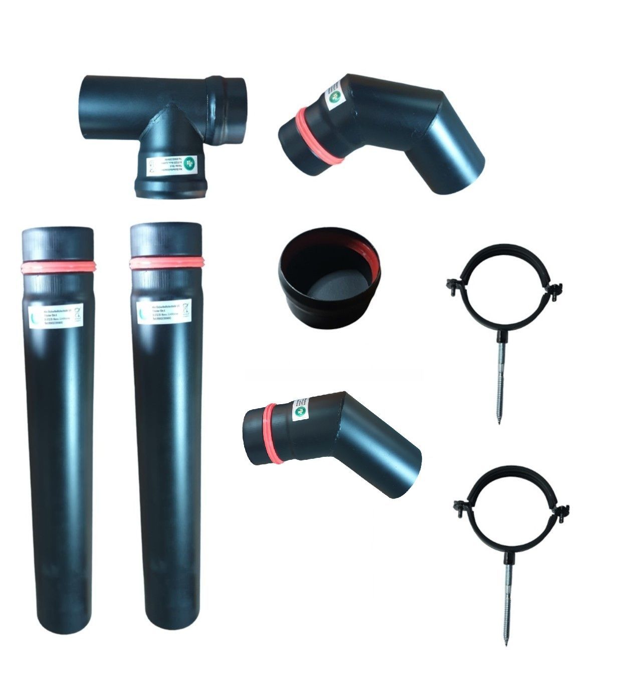 HST Pelletrohrset 8teilig 100mm Ofenrohr Rauchrohr Pellet Ofen Kamin Anschlußset