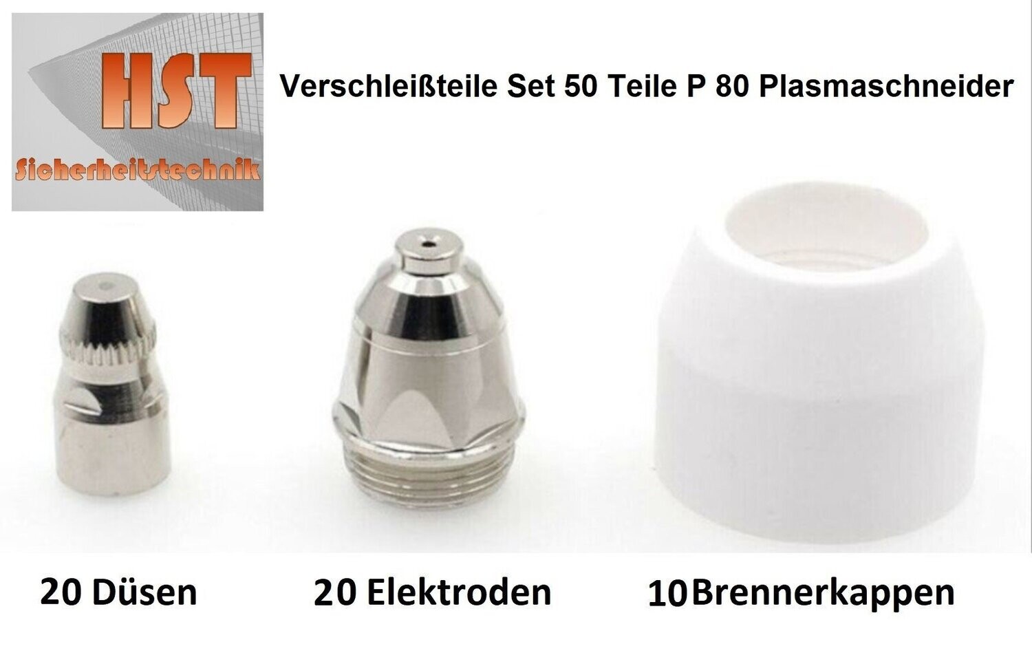 HST Verschleißteile Set 25 oder 50 Teile für Plasmaschneider P-80 Cut 100 und 120 Amp Schneidzubehör HST Verschleißteile Set 25 oder 50 Teile für Plasmaschneider P-80 Cut 100 und 120 Amp Schneidzubehör