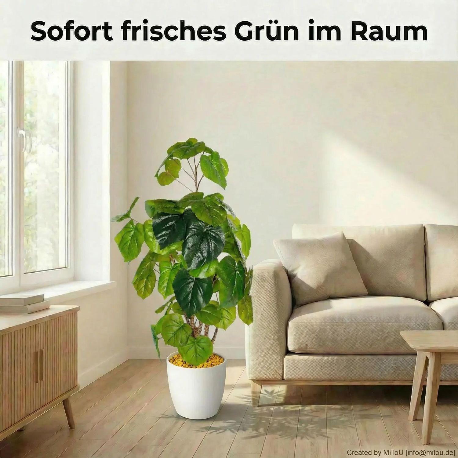 HST Kunstpflanze Ficus im Topf 80 cm – täuschend echt, pflegeleicht, formbare Blätter – Kunstpalme Kunstblume Kunstbaum für Wohnzimmer Büro Schlafzimmer, Textilgewebe/PVC, Topf Ø 15 cm
