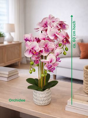 HST Kunstpflanze Orchidee im Topf 60 cm täuschend echt, pflegeleicht, formbare Blätter – Kunstpalme Kunstblume Kunstbaum
