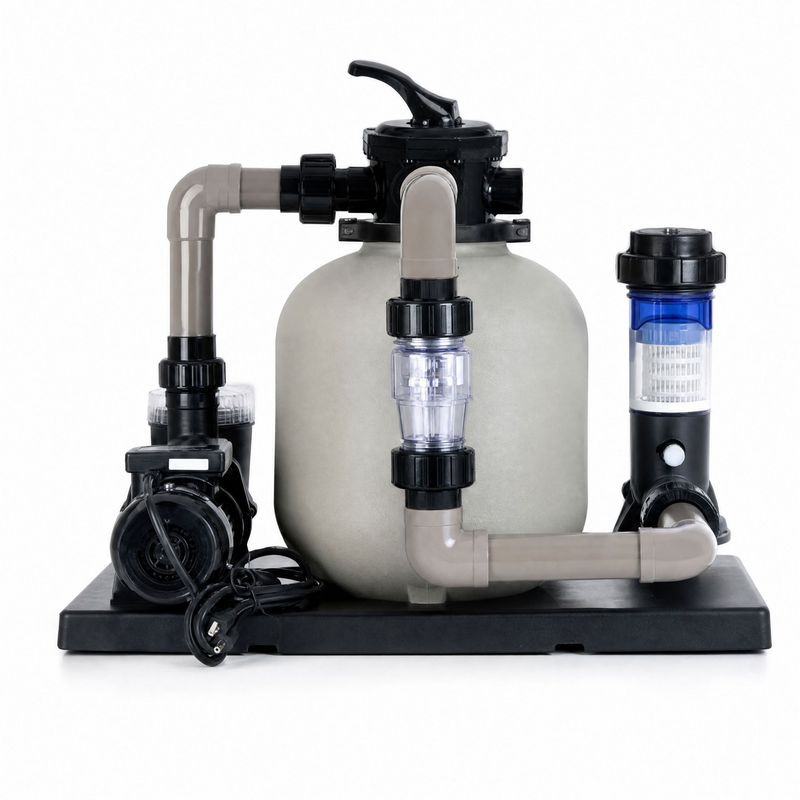 HST Sandfilteranlage Pool 10.000 L/h, 400 W, Chlordosierer Komplette Poolfilteranlage mit Vorfilter, 5-Wege-Ventil und Manometer – für Pools bis 35.000 Liter, salzwassergeeignet