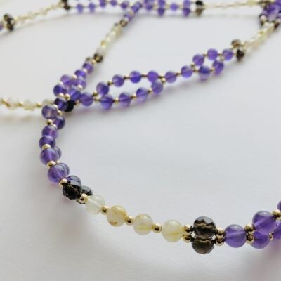Tantric Necklace: Amethyst, Rauchquarz, Rutilquarz & Gold, groß