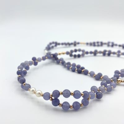 Tantric Necklace: Tansanit, Perle & Roségold, klein